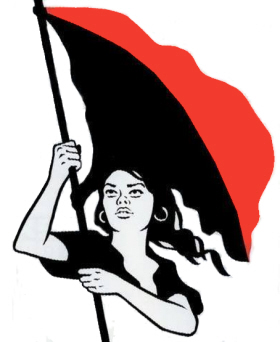 Frau mit schwarz-roter Fahne